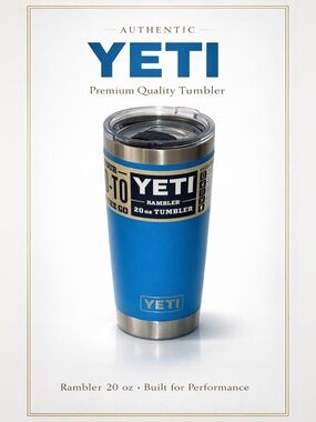Yeti Rambler 20 oz Tumbler in Bright Blue with Stainless Accents
